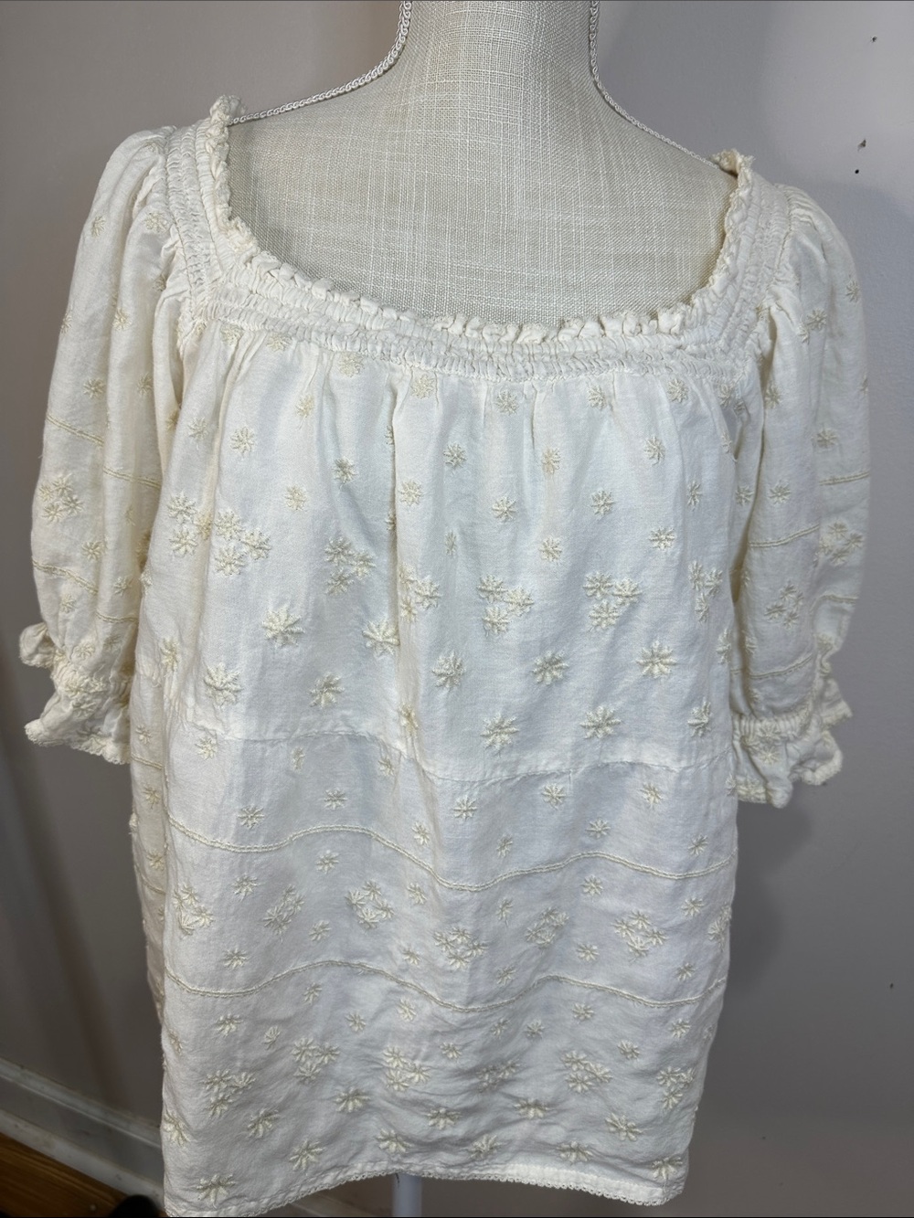 Old Navy Cream Embroidered Peasant Tunic